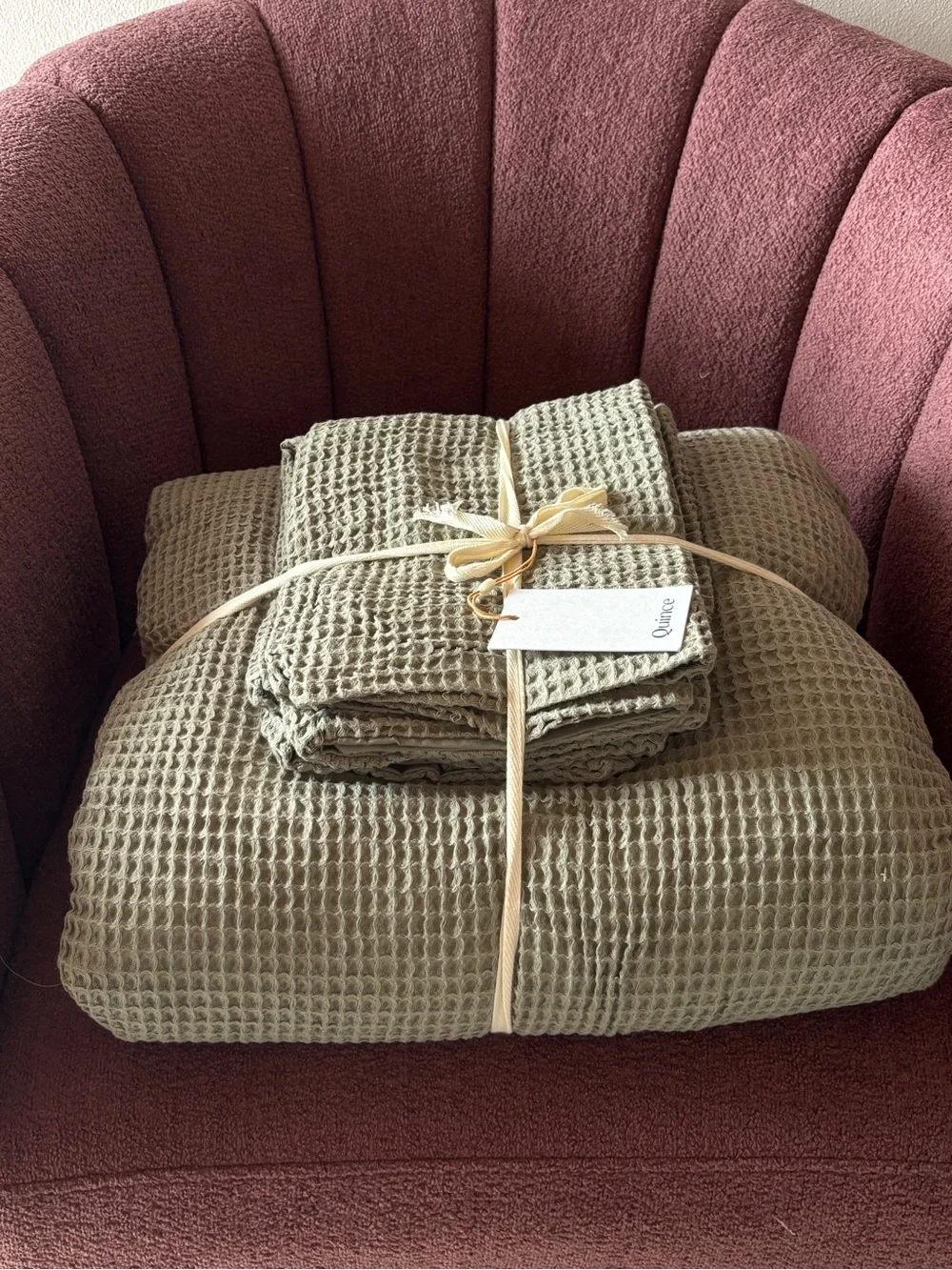 Quince Organic Luxe Honeycomb Duvet Cover Set Olive Full Queen NWT